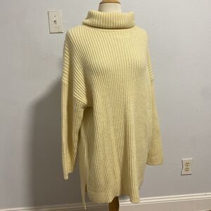 LilluSory Loose Turtleneck Sweater Dress S Oversize Ribbed Knit‎ Slit Pullover